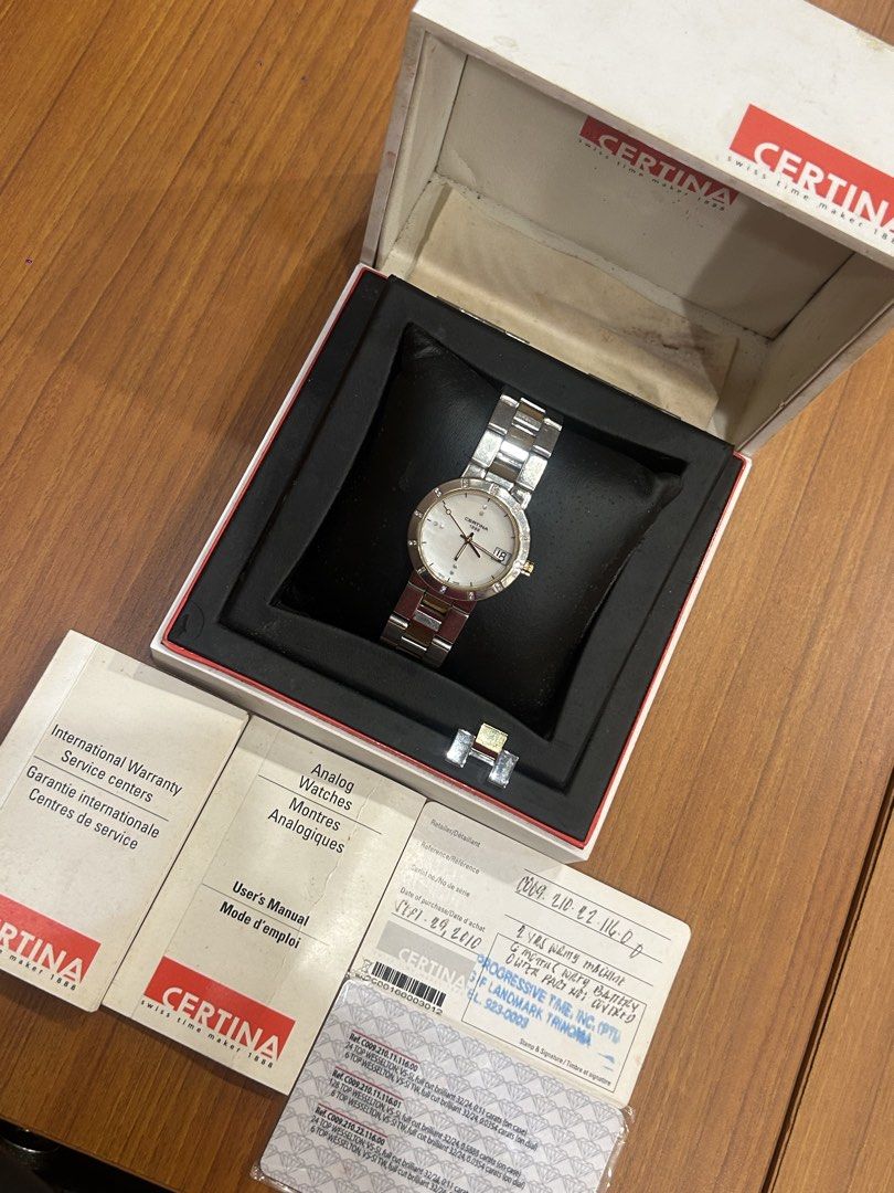 Certina DS Stella (Category: Women's Watches) located in Manila. Submitted by timer_starts (Listing ID 1454045643, Image 2). Description: Ref: C009.210.22.116.00 Size: 31mm Movement: Quartz Dial: Mother of Pearl Elegant Whit Case Material: Steel Crystal: Scratch Resistant Sapphire Inclusion: Complete set, Box, Manual, Unit, Card and extralink.