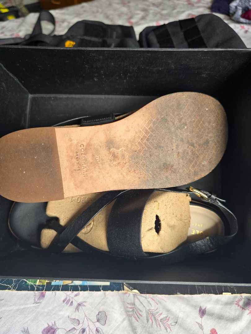 Cole Haan Black Leather Strappy Sandals Sz.7 (Category: Flats & Sandals) located in Manila. Submitted by mt.everest (Listing ID 1454032679, Image 2). Description: - Brand: Cole Haan - Color: Black - Material: Leather - Style: Strappy sandals with buckle closure. - Worn twice. No heal drag. - Item location: Cubao, QC - Comfort: Comfortable for walking - Packaging: Comes in replacement box - Available while posted. - Make an offer instead of asking