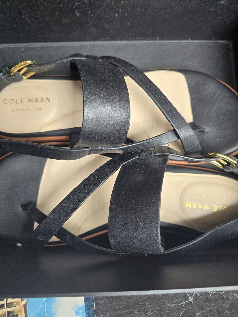 Cole Haan Black Leather Strappy Sandals Sz.7 (Category: Flats & Sandals) located in Manila. Submitted by mt.everest (Listing ID 1454032679, Image 3). Description: - Brand: Cole Haan - Color: Black - Material: Leather - Style: Strappy sandals with buckle closure. - Worn twice. No heal drag. - Item location: Cubao, QC - Comfort: Comfortable for walking - Packaging: Comes in replacement box - Available while posted. - Make an offer instead of asking