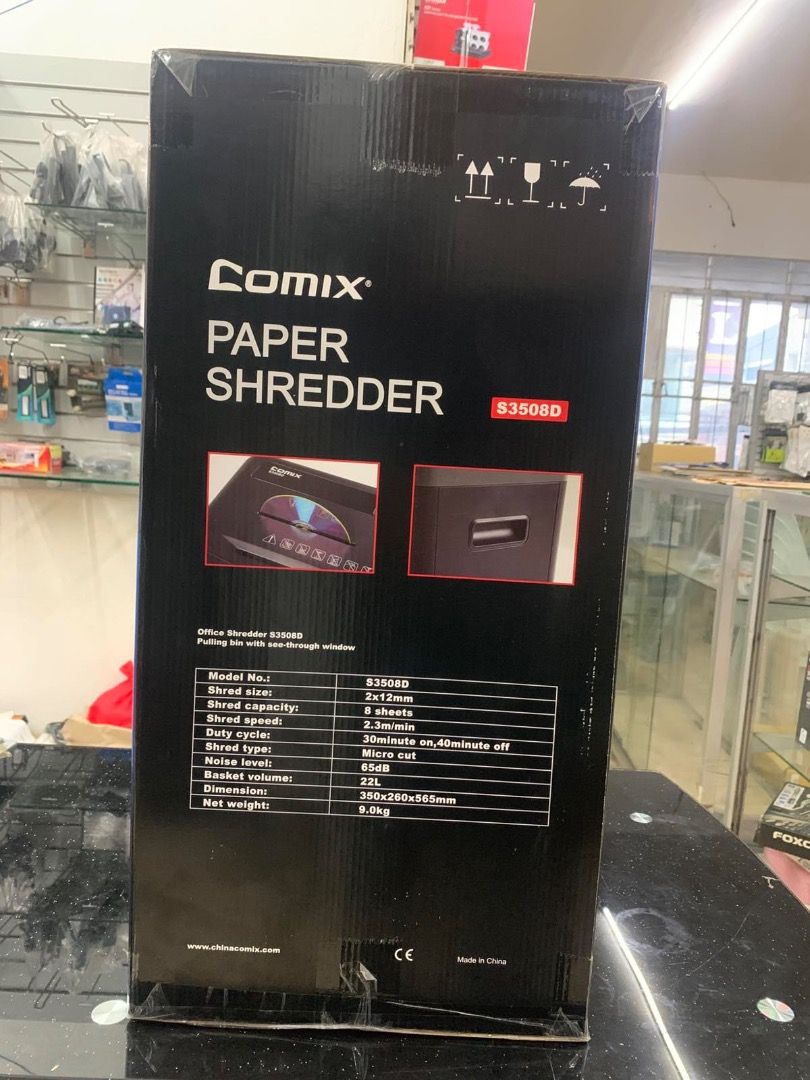 Comix S3508D Paper Shredder - Micro Cut (Category: Office & Business Technology) located in Batac City. Submitted by vanillabuttercream (Listing ID 1454025808, Image 2). Description: - Comix S3508D Micro Cut Paper Shredder - Shreds up to 8 sheets at once - Long 40-minute continuous run time - Large 22L waste bin - Ideal for home and office security.