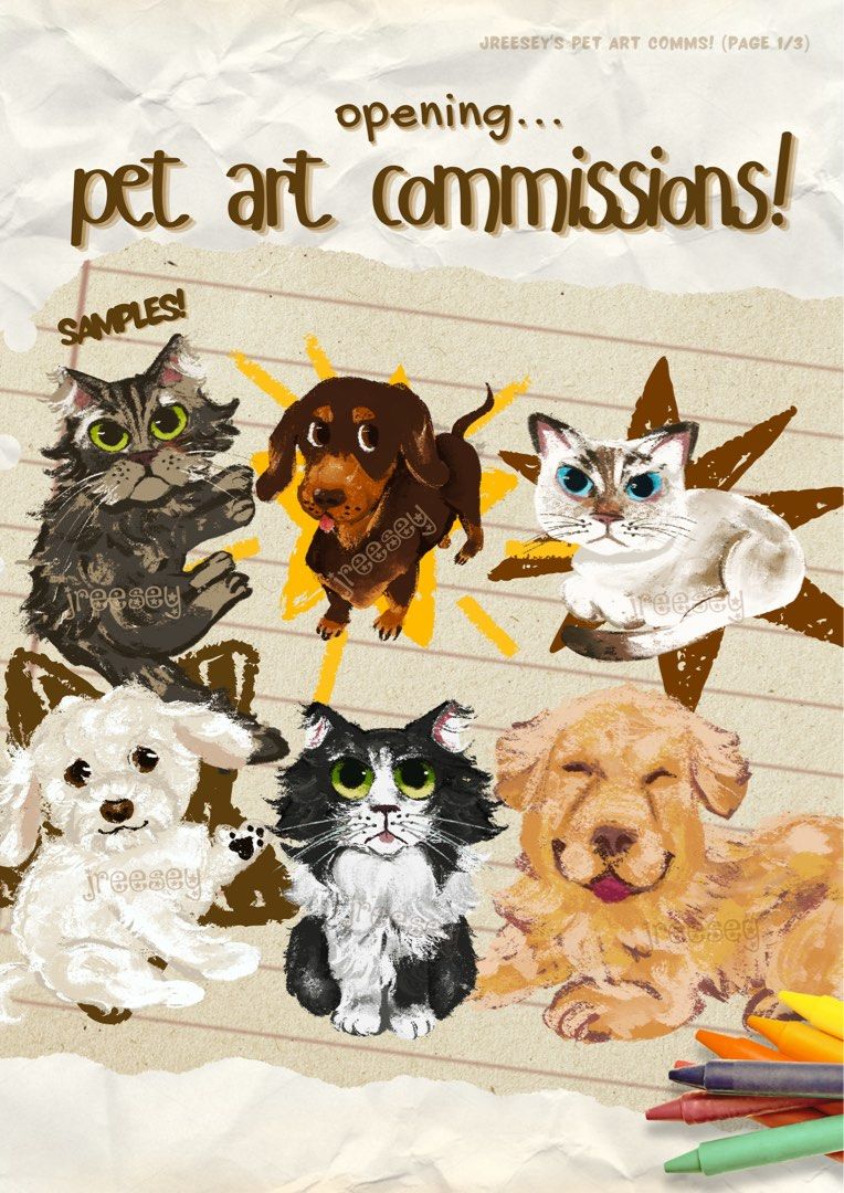 Cute Stylized Pet Art Commissions (Digital) (Category: Art & Prints) located in Quezon City. Submitted by jreesey (Listing ID 1441275913, Image 1). Description: Digital Drawing Commissions for Your Furbabies (Messy paint -like art style , stylized with semi-realistic head but exaggerated body proportions for comedic cartoon effect) 🐾 Message if interested for more details PHP 370 for 1 Pet PHP 680 for 2 Pets together (maximum per order) TAT: 5-7