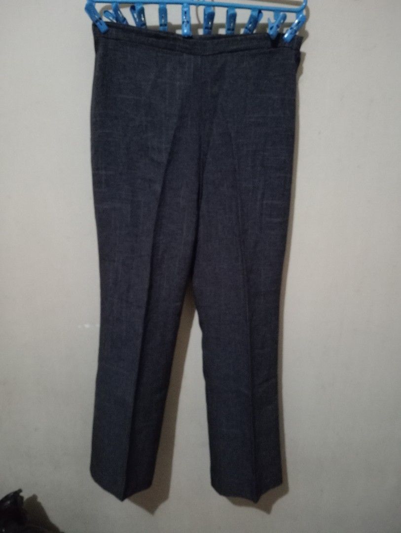 Dark Grey Plaid Semi flared Dress Pants (Category: Other Bottoms) located in Makati City. Submitted by YSL80022 (Listing ID 1454159783, Image 2). Description: - Dark grey plaid dress pants - Classic fit - Subtle woven plaid pattern - Ideal for work or formal occasions - Bundle deal available for all three pairs- Php250 for 3, Php100 each - Waistline - 30 inches - RFS- weight gain.
