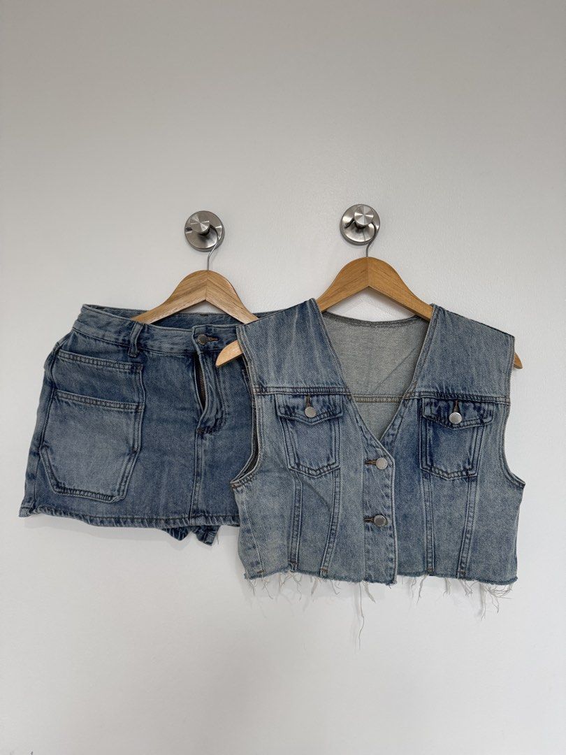 Denim Skirt & Vest Set (Category: Sets or Coordinates) located in Mandaluyong City. Submitted by argdeclutter (Listing ID 1454084664, Image 1). Description: - Large on tag but fits Small - Medium - Super cute when worn - Bought this in Bangkok, Thailand RFS: Decluttering.