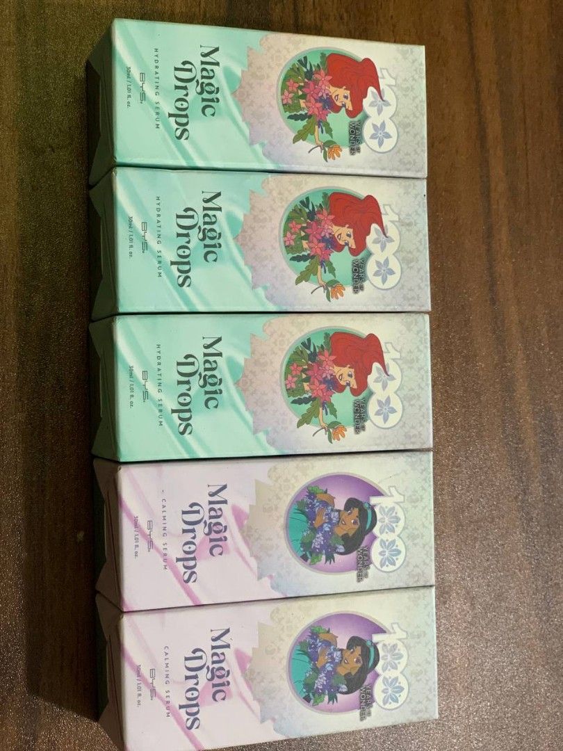 Disney x BYS Magic Drops Serum 30ml (Category: Face Care) located in Manila. Submitted by raihan8 (Listing ID 1454016158, Image 3). Description: ‎Disney x BYS 100 Years of Wonder: Magic Drops Serum 30ml ✨ ‎ ‎Condition: Brand New & Sealed in Box ‎ ‎Original Price: ₱999.00 (See attached Watsons price tag photo!) ‎ ‎Selling Price: ₱450 each ONLY (Huge discount!) ‎ ‎Available Variants: ‎ ‎Ariel (Green Box): Hydrating Serum (with Hyaluronic Acid & Pro