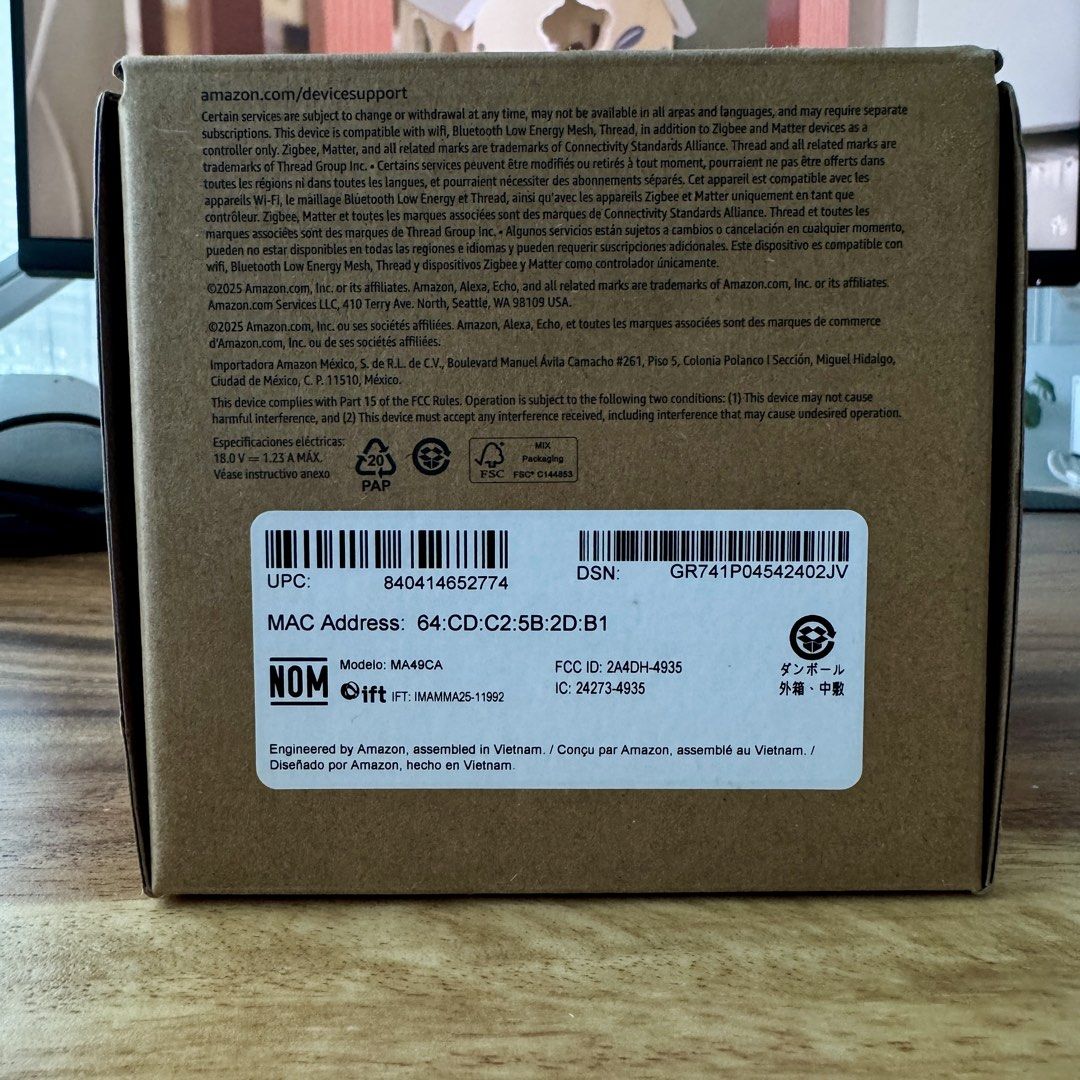 Echo Dot Max Zigbee (Category: Entertainment Systems & Smart Home Devices) located in Singapore. Submitted by evefyleafy (Listing ID 1454081171, Image 2). Description: Brand new Amazon Echo Dot Max Sealed and in original box. Graphite. Model supports zigbee. .