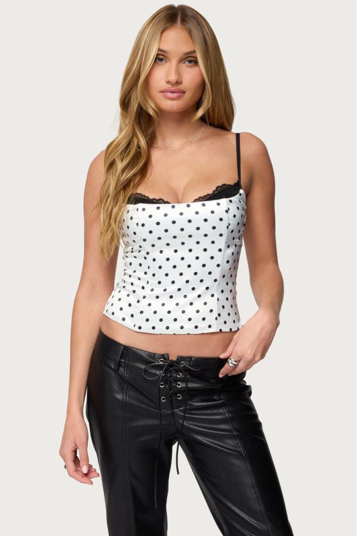 Edikted Polka Dot Layered Lacey Bra Corset (Category: Others Tops) located in Manila. Submitted by sablestyl3 (Listing ID 1454083852, Image 1). Description: Pre-order (may take 1-2 weeks) Sizes : XS, S (few stocks left) May come with flaws.