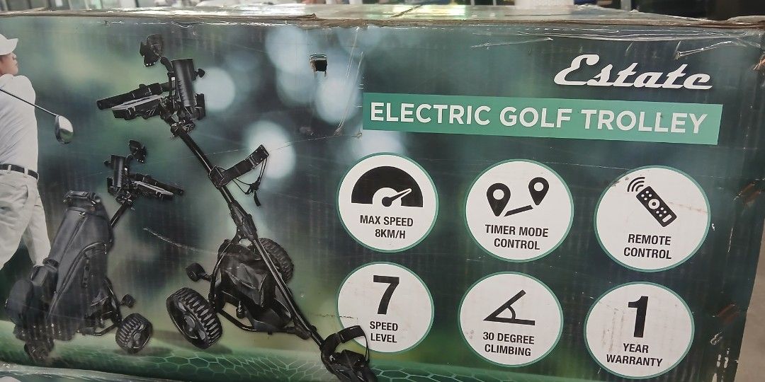 ELECTRIC GOLF TROLLEY. ESTATE (Category: Golf) located in Quezon City. Submitted by AlexaXander (Listing ID 1454032624, Image 3). Description: *ELECTRIC GOLF TROLLEY *BRAND: ESTATE *MAX SPEED: 8KM/H *TIMER MODE CONTROL *REMOTE CONTROL *7 SPEED LEVEL *30 DEGREE CLIMBING *INCLUDES: 12V/36Ah Rechargeable Battery, Battery Carrying Bag, Remote Control, Water Bottle Holder, Score Board, Smart Phone Holder, AC-DC Charger. *FOR MORE DETAILS: PLS.CALL OR 