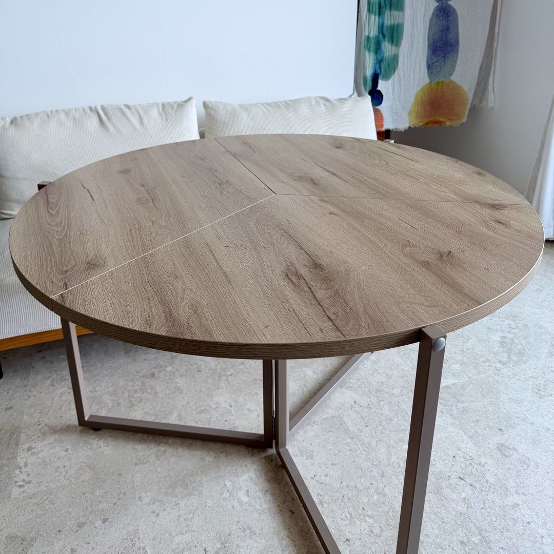 Foldable dining table (Category: Tables & Sets) located in Singapore. Submitted by emr001 (Listing ID 1454070335, Image 1). Description: - wooden style foldable dining table -round dimention 110cm -height 76cm -like new -good condition Pick up only.