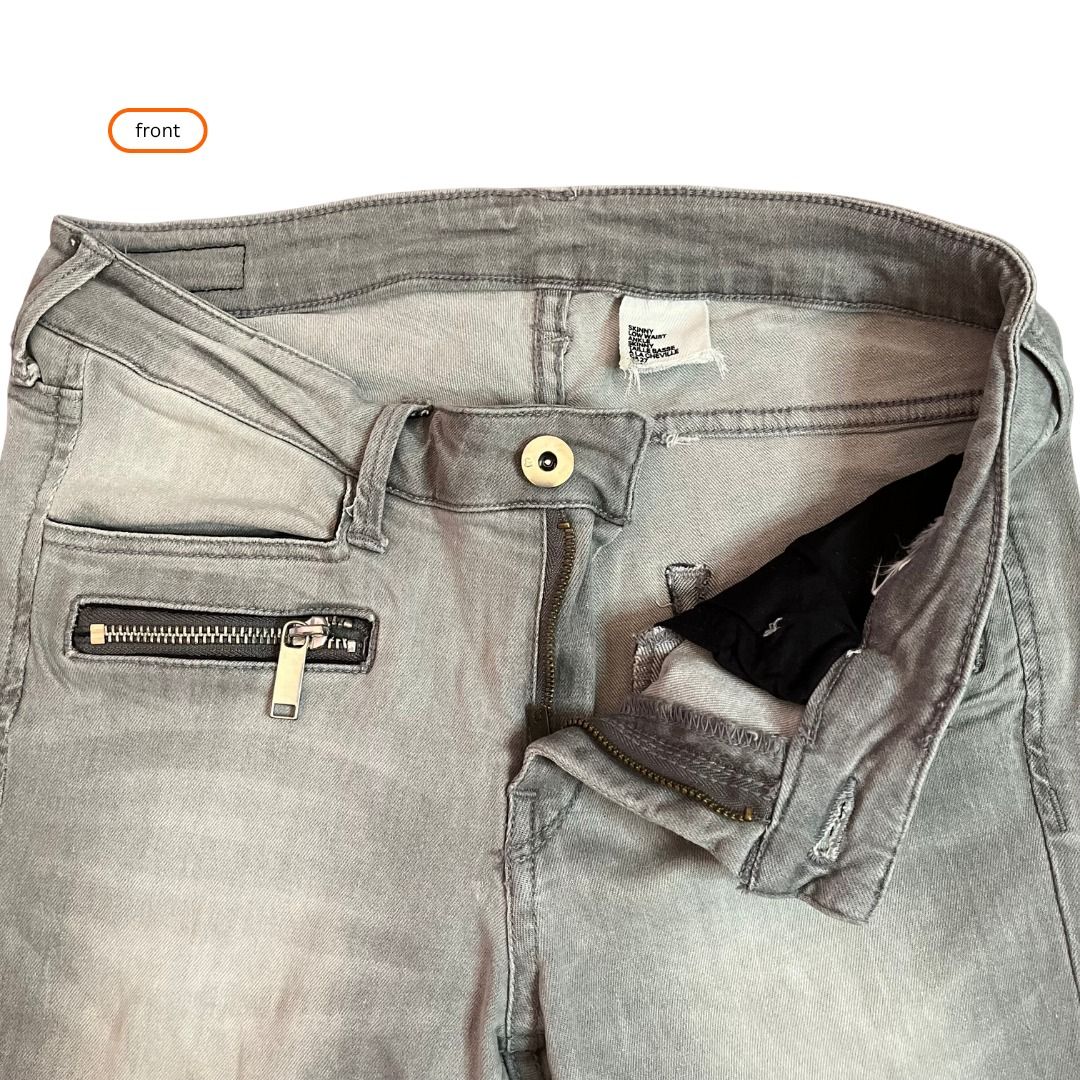 Grey Jeans with Zippers (Category: Jeans) located in Santa Rosa. Submitted by annydeclutters (Listing ID 1454146753, Image 3). Description: Grey skinny jeans No size indicated, refer to measurements RFS: Decluttering.