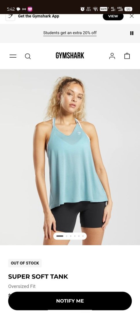 Gymshark Super Soft Tank Top - Light Blue - Size M (Category: Activewear) located in Buenavista. Submitted by lairdmixitems (Listing ID 1454062883, Image 2). Description: - Light blue Gymshark tank top - Super soft material - Racerback design - Oversized fit - Perfect for workouts or casual wear - Size: Medium - Worn only a few times.