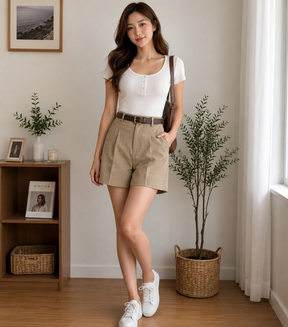 High-waisted Pleated Shorts with Belt Loops (Category: Shorts) located in Baguio. Submitted by msgold2601 (Listing ID 1454005247, Image 3). Description: - High-waisted design - Classic pleated front - Belt loops - Includes matching fabric belt - Relaxed and comfortable fit - Versatile for casual or dressed-up looks - Available colors: Brown, Beige,Choco.