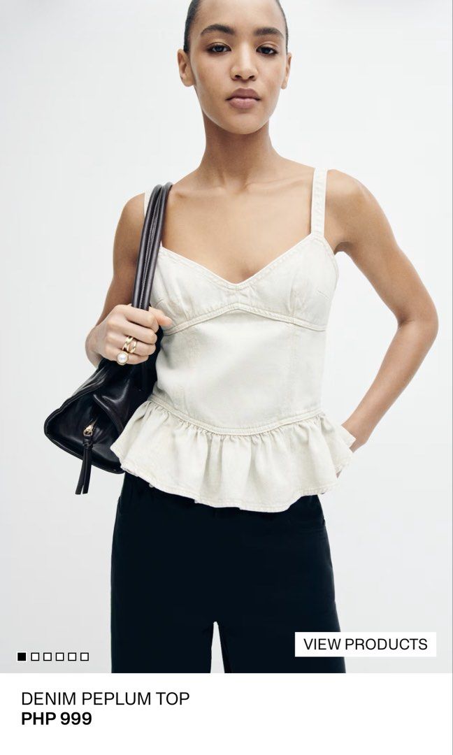 H&M denim peplum top (Category: Blouses) located in Caloocan City. Submitted by storm4 (Listing ID 1454177791, Image 1). Description: XXS.