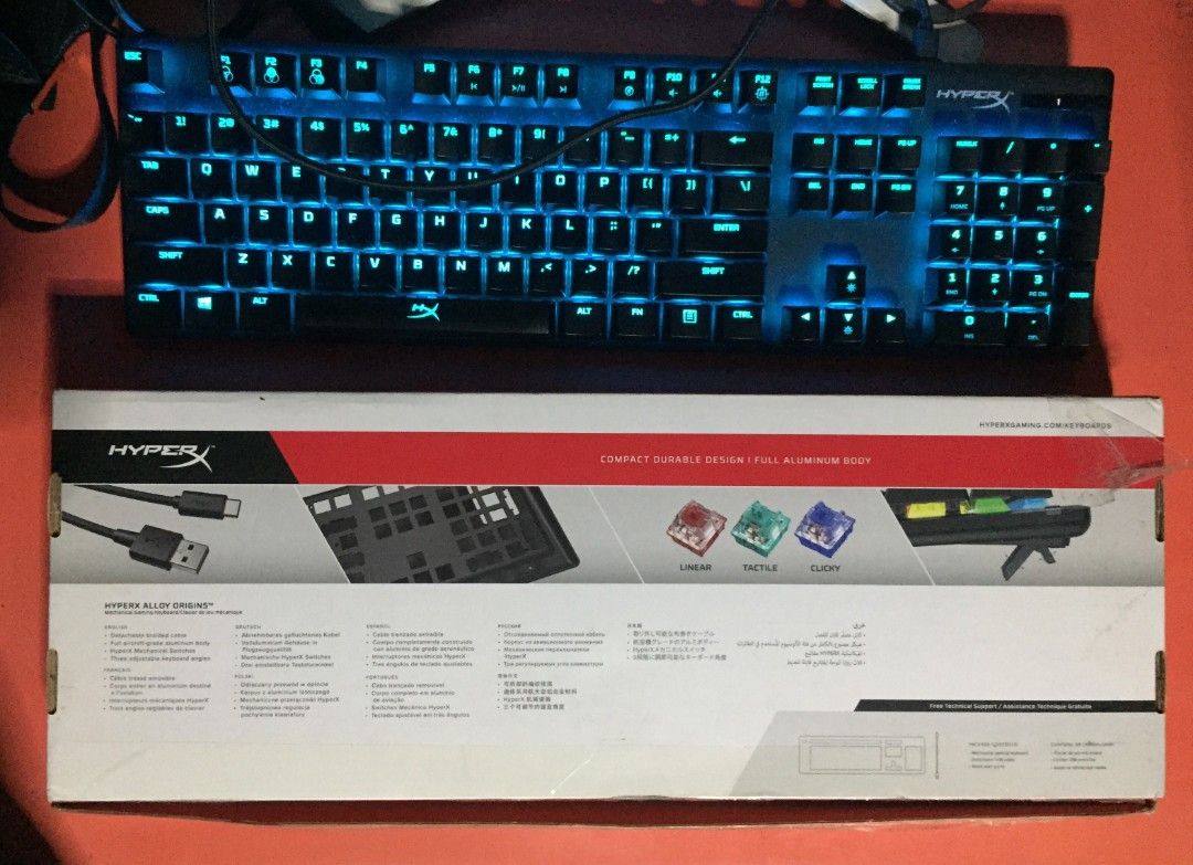 HyperX Alloy Origins Compact Mechanical Gaming Keyboard (Category: Computer Keyboard) located in Quezon City. Submitted by sznn1111 (Listing ID 1454053375, Image 2). Description: - HyperX Alloy Origins Mechanical Keyboard - Durable full aluminum body - Compact design, fits any desk - Customizable RGB lighting effects - Compatible with PC, PS4, and Xbox Series X|S - Detachable USB-C cable included - Ideal for both gaming and typing.