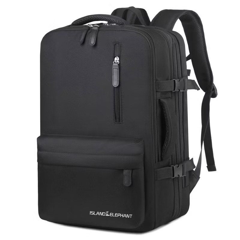 Island Elephant Travel Backpack (Category: Backpacks) located in Manila. Submitted by ttbbkk (Listing ID 1454013514, Image 1). Description: - Island Elephant black backpack - Multiple compartments for organized storage - Includes main bag, phone bag, power bank bag, and pencil case slots - Front zippered pocket and vertical zippered pocket - Luggage strap for attaching to trolley cases - Side tote pocket for quick access items - Comfortable honey