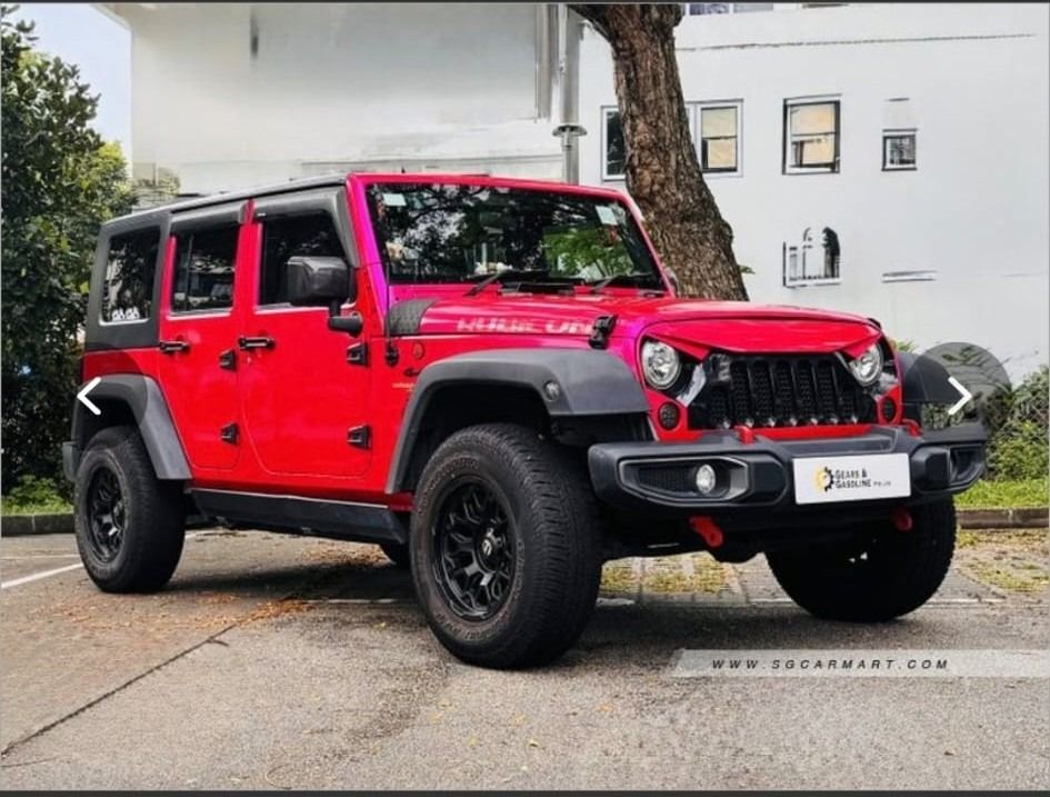 Jeep Wrangler Unlimited 3.8 (A) (Category: Used Cars) located in Singapore. Submitted by theatre.of.dreams (Listing ID 1454049066, Image 2). Description: Features: 4 wheel drive, 3.8 litre V6 engine producing 285 horsepower, 260 pound feet of torque! For racing shocks, power windows, heavy duty axle. View specs of the Jeep Wrangler Unlimited (2007-2011). Hot pink! New leather interior. Air-con is great! Accessories: Upgraded digital cluster with 