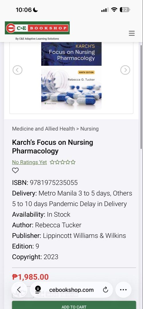 Karch’s Focus on Nursing Pharmacology 9th Edition (Category: Textbooks) located in Manila. Submitted by andriaaaaa006 (Listing ID 1454144697, Image 2). Description: - with pencil markings on some pages.
