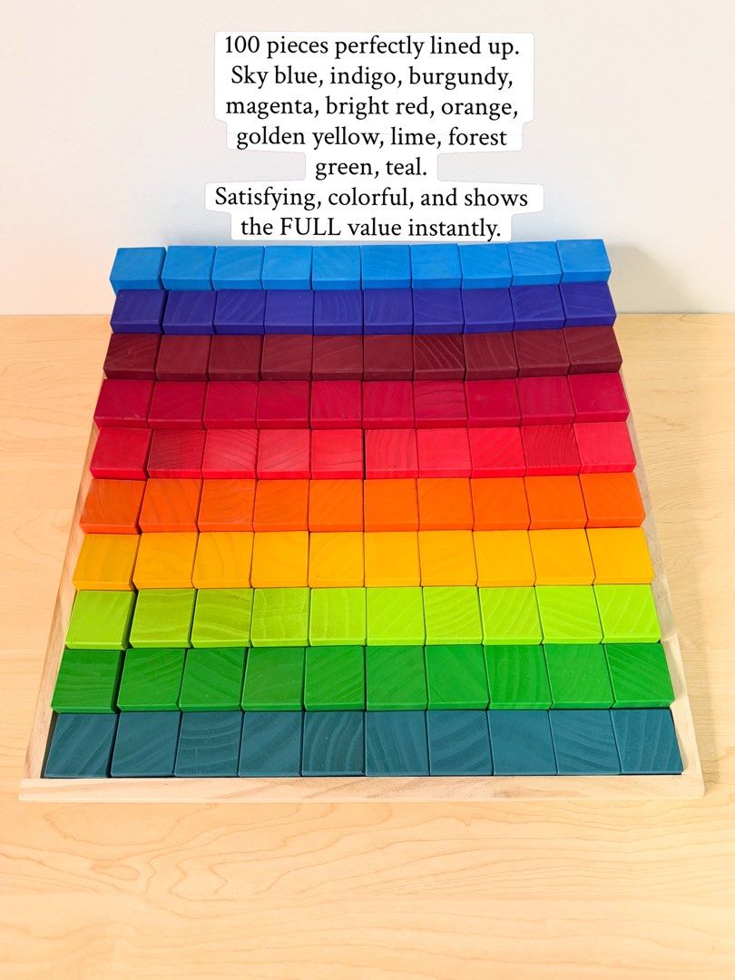 Large Stepped Blocks (Category: Educational & Learning Toys) located in Pasig City. Submitted by timberthinksph (Listing ID 1454148033, Image 1). Description: 100 blocks. 10 colors. Endless learning. 🌈📚 This is our Large Stepped Blocks — 100 solid beechwood cubes in 10 vibrant rainbow colors. It’s a puzzle, it’s a sorter, it’s a stacker, it’s a staircase, it’s math manipulative. One tray does it all!.