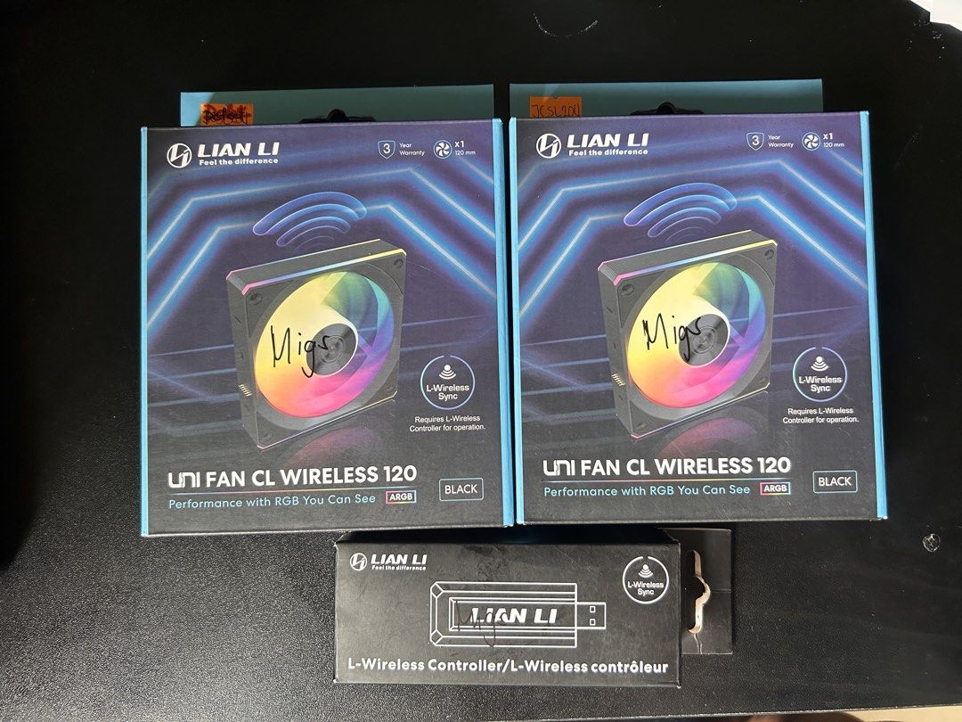 Lian Li wireless fans and Lian Li wireless controller (Category: Other Accessories) located in Batangas. Submitted by ror_3009 (Listing ID 1454178555, Image 1). Description: LIAN LI UNI FAN CL WIRELESS 120 - 2pcs ARGB fan - no issue - complete accessories LIANLI L - WIRELESS CONTROLLER - no issue - complete accessories RFS: Decluttering Sold as a set only.