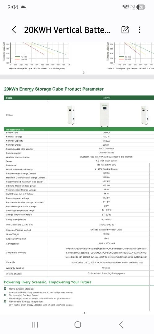 LifePO4 Solar Battery 51.2v 400ah 20kwh (Category: Industrial Equipment) located in Santa Rosa. Submitted by miloizay (Listing ID 1454067430, Image 2). Description: 20kwh energy storage cube Brandnew LifePO4 Battery 20kwh 51.2v 400ah Brand: ZJBESS touchscreen with bluetooth net weight: 155kgs 10,000cycle 5yrs warranty Pick up location: Santa Rosa Laguna pick up or lalamove delivery DM for more info.