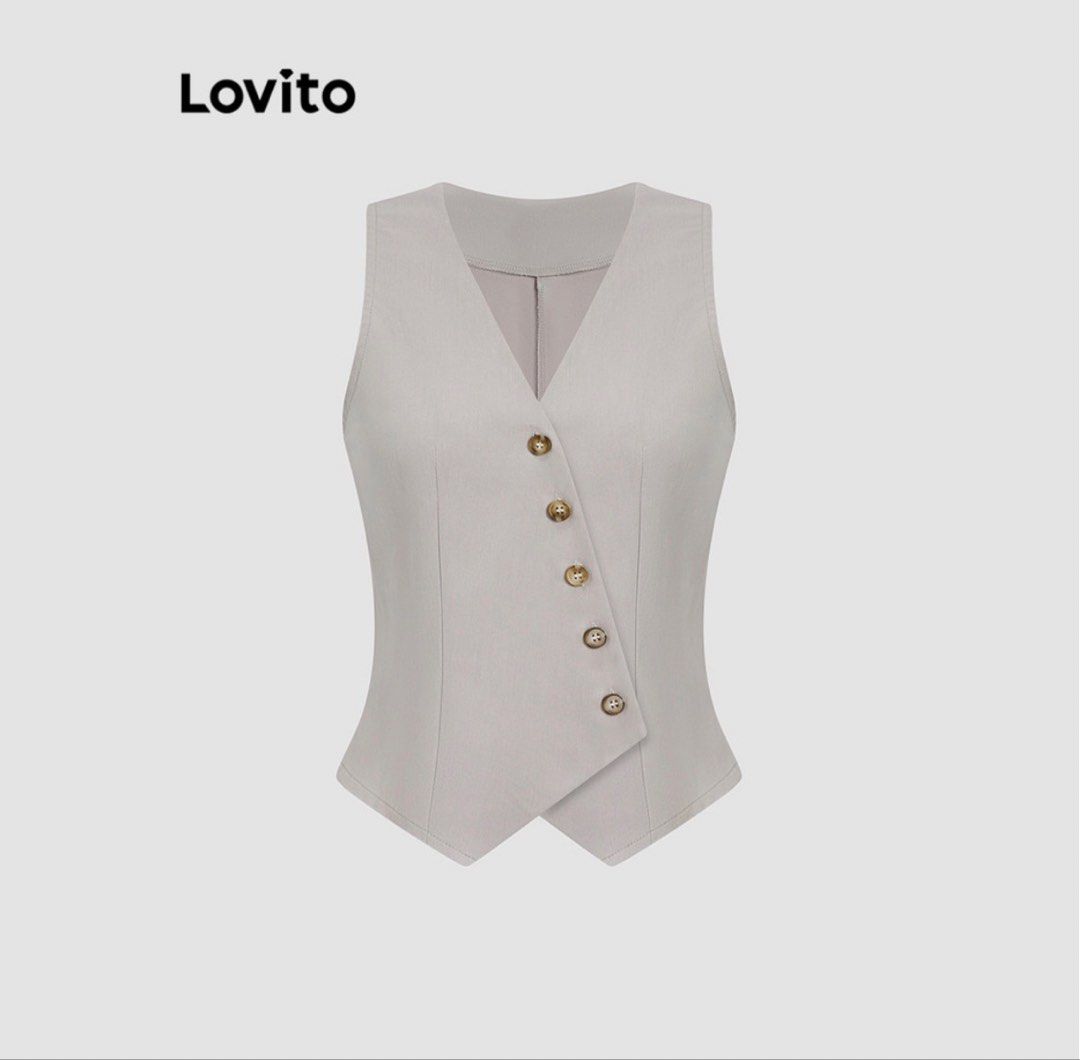 Lovito Asymmetrical Vest Top (Beige) S-M (Category: Others Tops) located in Quezon City. Submitted by chloe_declutter (Listing ID 1454024167, Image 1). Description: Still available 08/26 Code: teal box Location: Cubao QC Shipment: J&T, Lalamove, Pickup.