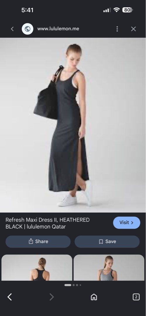 Lululemon Refresh Maxi Dress II Black Heathered (Category: Dresses) located in Manila. Submitted by jessj30 (Listing ID 1454098788, Image 1). Description: - Lululemon Refresh Maxi Dress II - Color: Black Heather - Style: Racerback - Features: High side slit - Versatile: Great for lounging or dressing up.