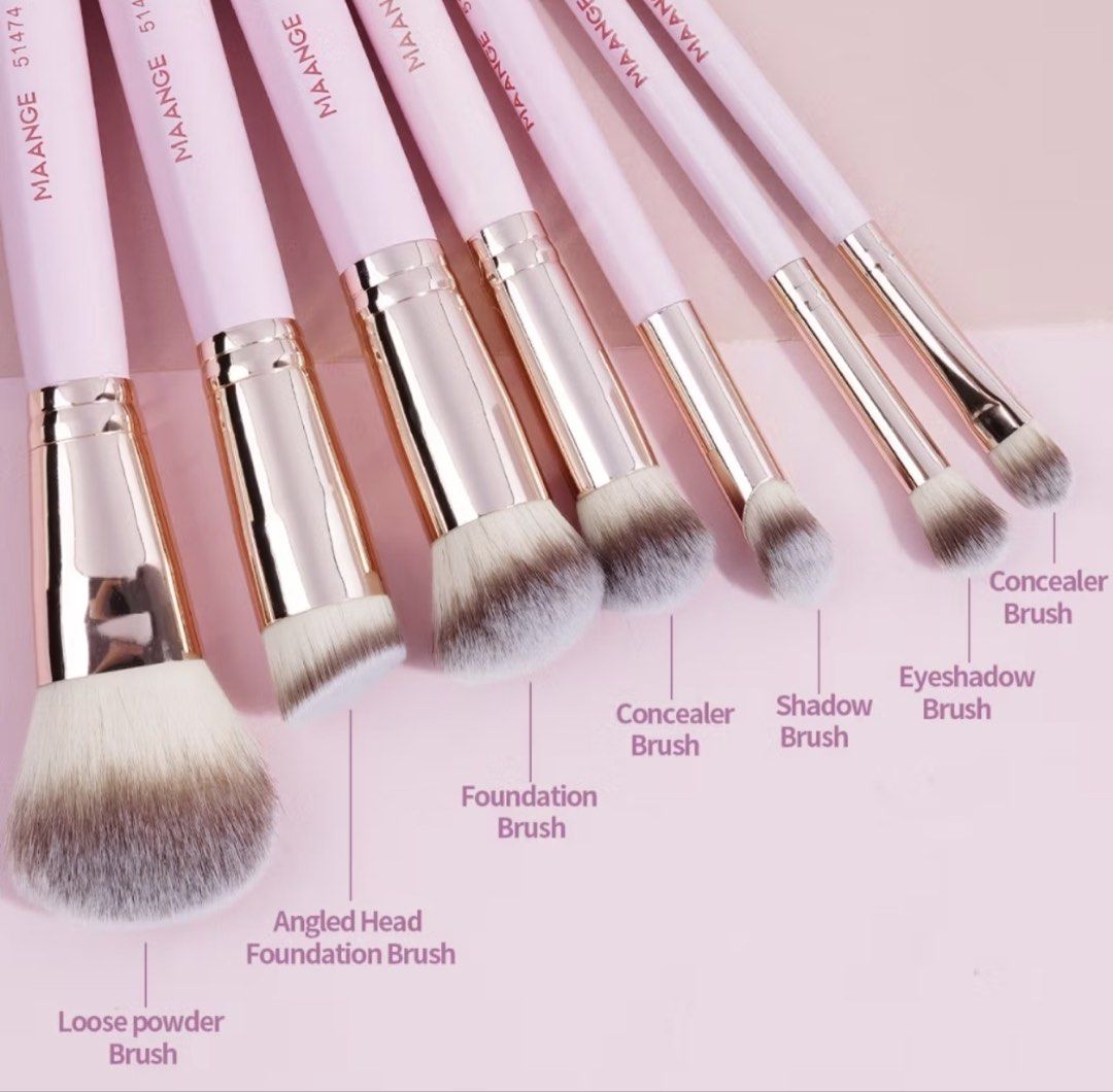 maange 7pcs makeup brushes (apricot) (Category: Makeup) located in Marikina City. Submitted by aetzyscart (Listing ID 1454167967, Image 2). Description: brushes will be cleaned before shipping bristles are in pristine condition, brushes was used with care expect some flaws on the handle’s paint.