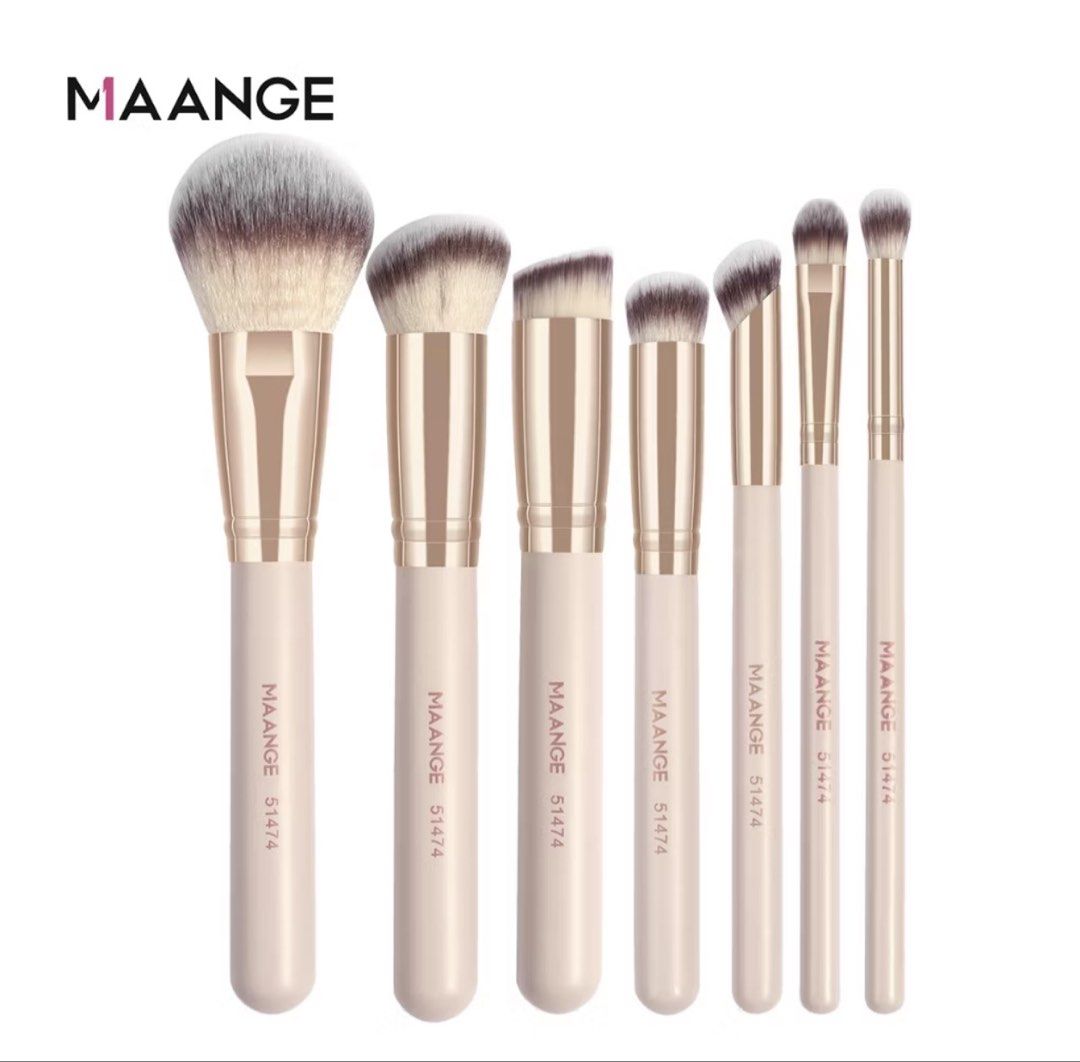 maange 7pcs makeup brushes (apricot) (Category: Makeup) located in Marikina City. Submitted by aetzyscart (Listing ID 1454167967, Image 1). Description: brushes will be cleaned before shipping bristles are in pristine condition, brushes was used with care expect some flaws on the handle’s paint.