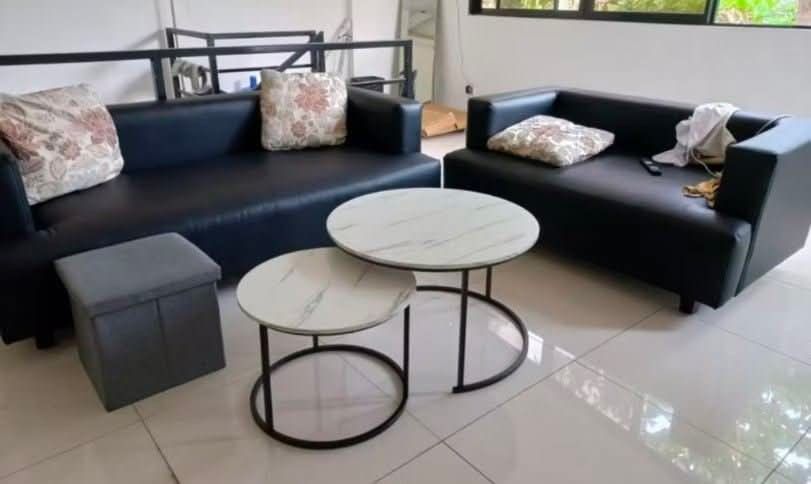 Marble Effect Nesting Coffee Tables - Set of 2 (Category: Tables & Sets) located in Mandaluyong City. Submitted by carmy.94 (Listing ID 1454143619, Image 3). Description: - Set of 2 nesting coffee tables - Marble effect finish on table tops - Large table: Black metal frame - Small table: Gold metal frame - Space-saving design: tuck under each other when not in use - Perfect for living rooms or small apartments.