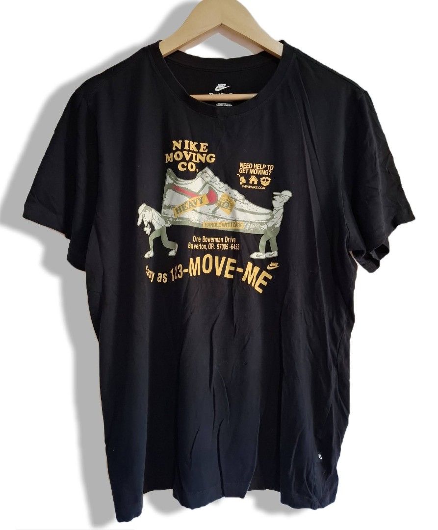 Nike Moving Co. Graphic T-Shirt (Category: Tshirts & Polo Shirts ) located in Manila. Submitted by key_pii (Listing ID 1454054487, Image 1). Description: 250 shipped Origin: Canada Dimes: Width - 22 Length - 26.4 Color Rate: 9/10 Condition: 9/10 MOP: Gcash MOD: Jnt Preloved, no cancellation..