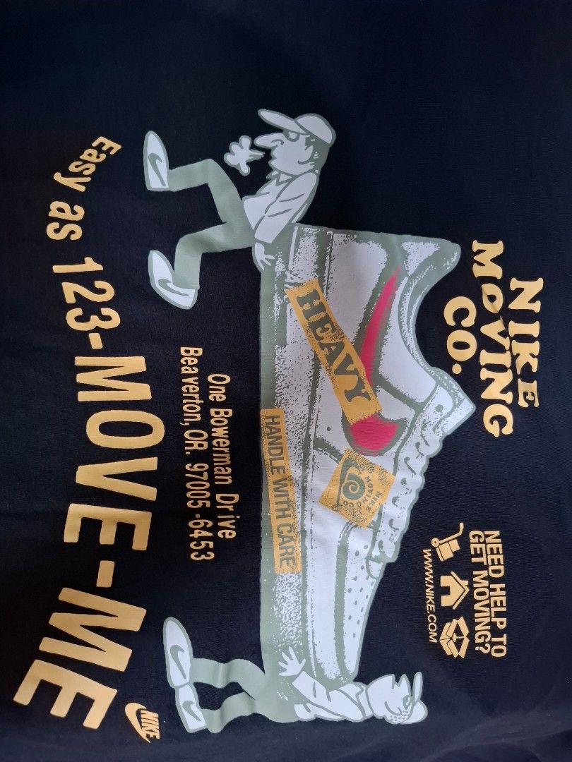 Nike Moving Co. Graphic T-Shirt (Category: Tshirts & Polo Shirts ) located in Manila. Submitted by key_pii (Listing ID 1454054487, Image 3). Description: 250 shipped Origin: Canada Dimes: Width - 22 Length - 26.4 Color Rate: 9/10 Condition: 9/10 MOP: Gcash MOD: Jnt Preloved, no cancellation..