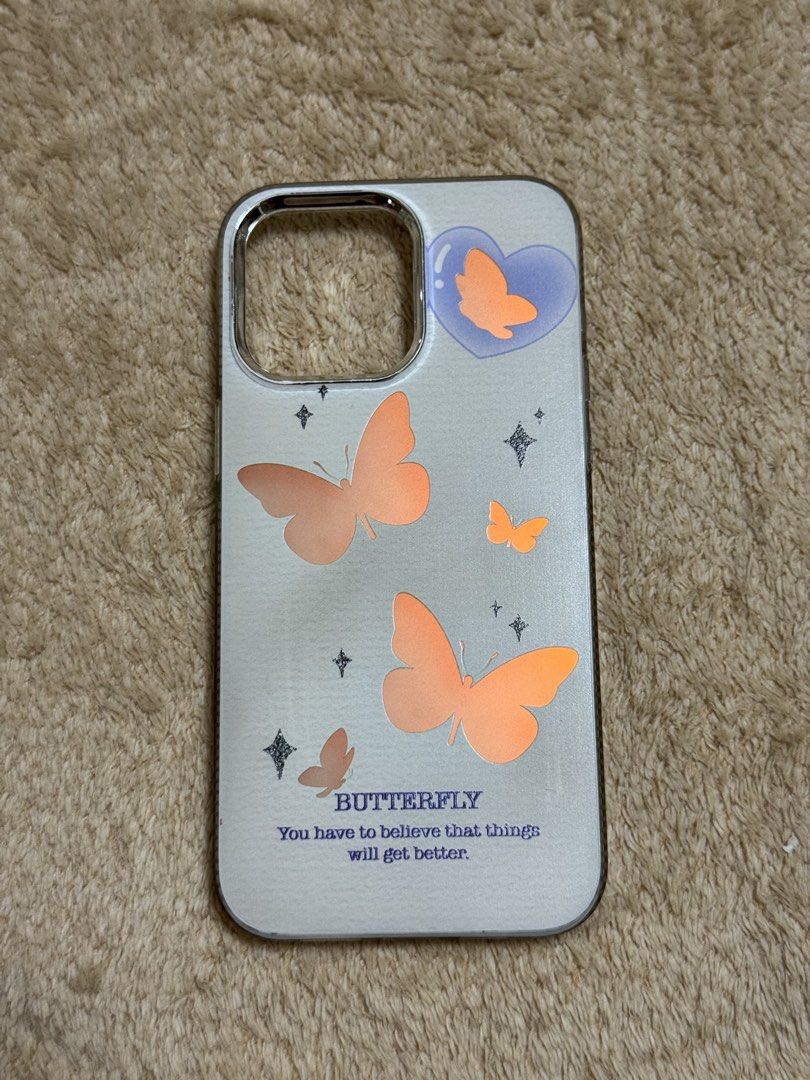 Orange White Butterfly Iphone 16 Pro Max Phone Case (Category: Cases & Sleeves) located in Manila. Submitted by averythingg (Listing ID 1454081052, Image 1). Description: For Iphone 16 (sixteen) Pro Max users. With quote "You have to believe that things will get better" .
