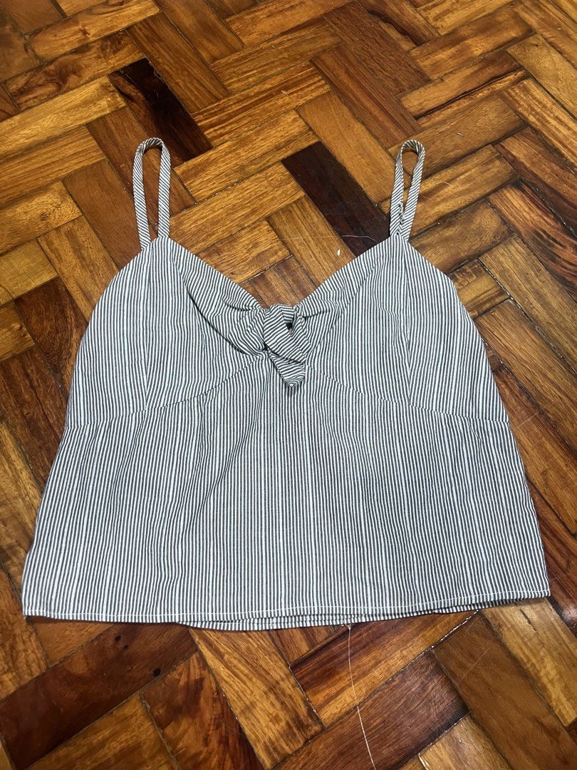 Pinstripe Knot Top (Category: Others Tops) located in Quezon City. Submitted by chloe_declutter (Listing ID 1454033306, Image 1). Description: Still available 08/26 Code: teal box Location: Cubao QC Shipment: J&T, Lalamove, Pickup.