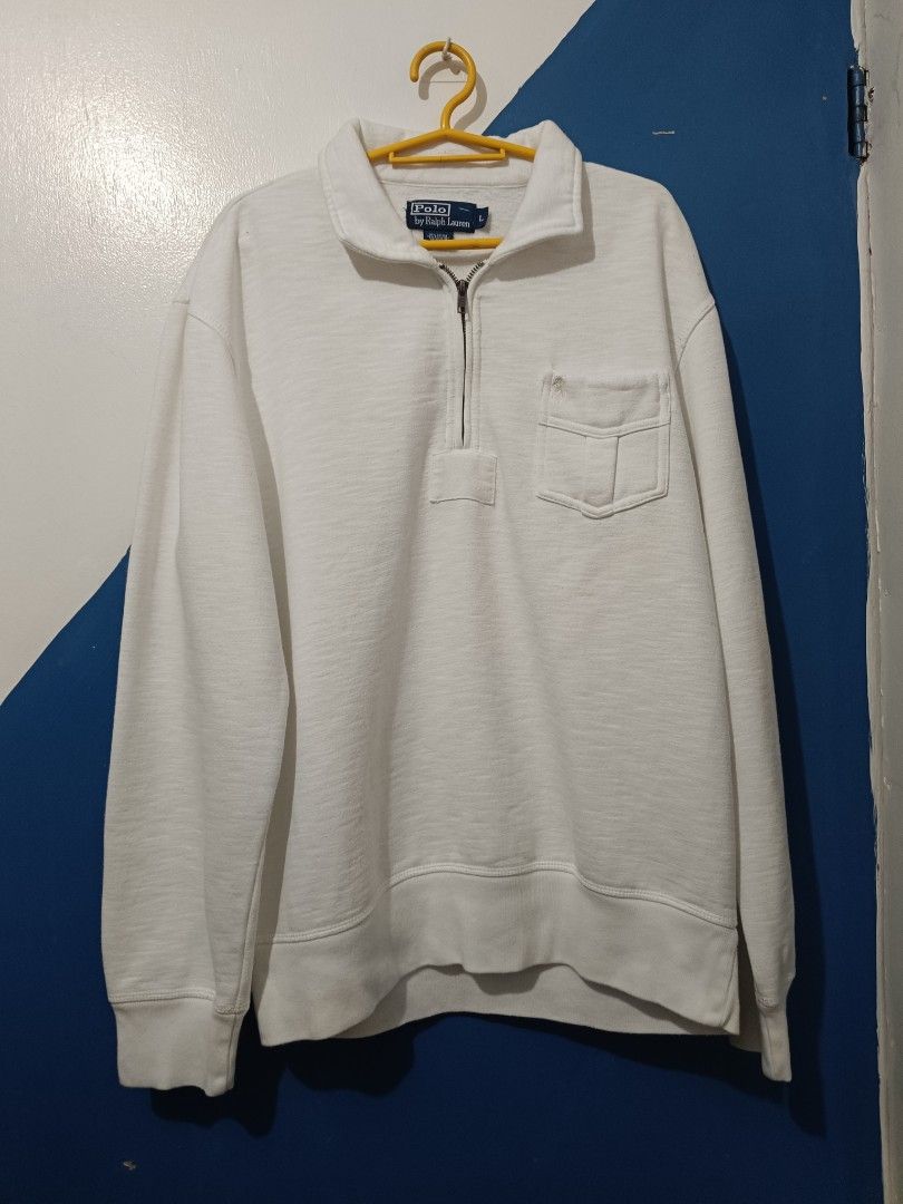 VINTAGE POLO RL HALF ZIP (Category: Coats, Jackets and Outerwear) located in Manila. Submitted by hate9ten (Listing ID 1454130100, Image 1). Description: POLO RL HALF ZIP - WHITE 23X28 NO ISSUE QC LOCATION.