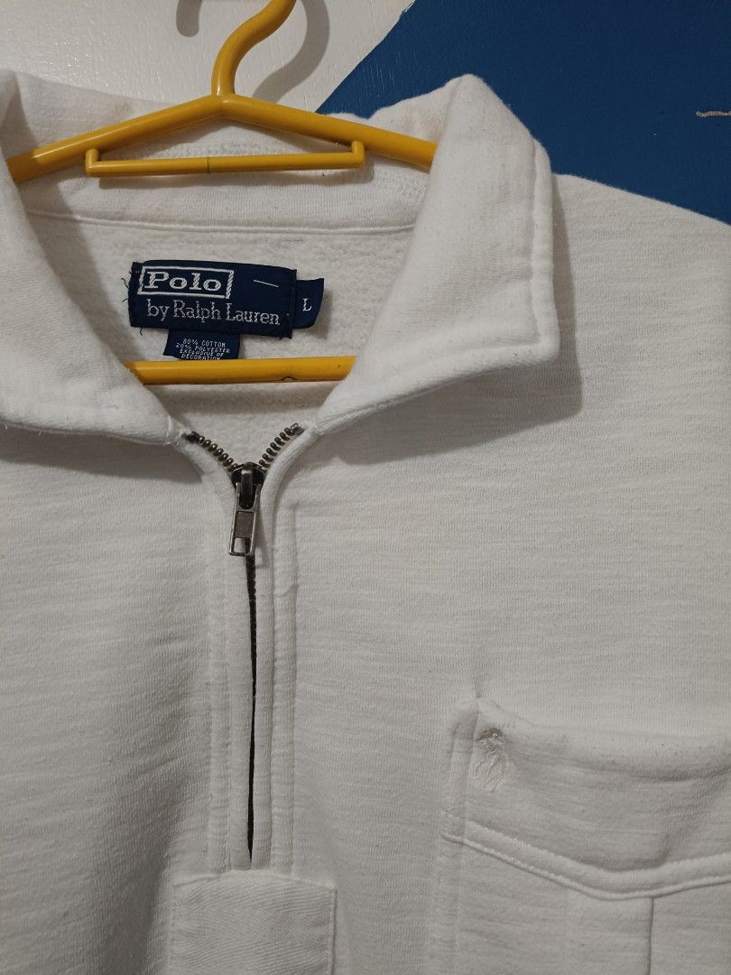 VINTAGE POLO RL HALF ZIP (Category: Coats, Jackets and Outerwear) located in Manila. Submitted by hate9ten (Listing ID 1454130100, Image 2). Description: POLO RL HALF ZIP - WHITE 23X28 NO ISSUE QC LOCATION.