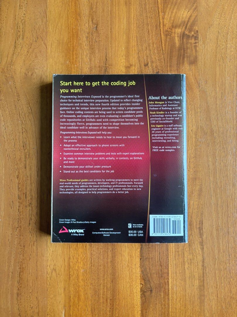 Programming Interviews Exposed 4th Edition Coding Your Way Through Interview (Category: Textbooks) located in Singapore. Submitted by ylsq1122 (Listing ID 1454025533, Image 2). Description: - Ace your technical interviews with Programming Interviews Exposed, 4th Edition. - Master common coding interview problems with clear explanations. - Essential preparation for aspiring software engineers. - Land your dream job in tech..