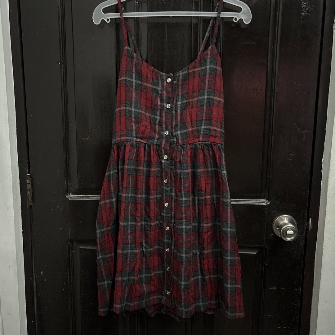 Red and Grey Plaid Button-Front Spaghetti Strap Dress (Category: Dresses) located in Manila. Submitted by weya_ (Listing ID 1454092095, Image 2). Description: .
