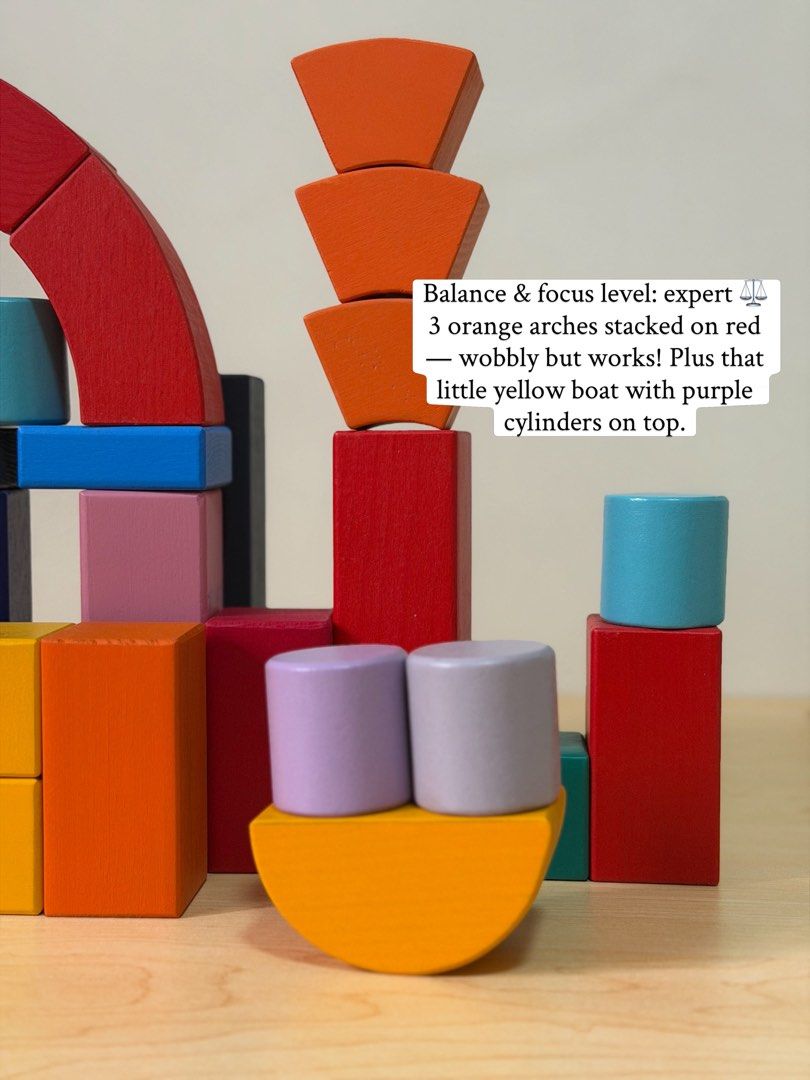 Romanesque Building Blocks (Category: Educational & Learning Toys) located in Pasig City. Submitted by timberthinksph (Listing ID 1454148568, Image 3). Description: From puzzle to playground 🌈🏰 Our Rainbow Building Blocks Set in wooden tray — arches, cubes, columns, half-circles, everything they need to build BIG. It’s a color-matching puzzle when flat, and a whole city when taken out. One toy, endless builds. .