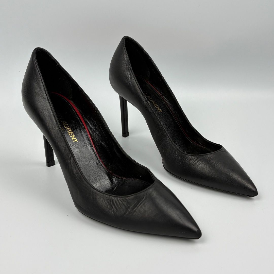 Saint Laurent Black Leather Pointed Toe Heels (Category: Heels) located in Enrique B. Magalona (Saravia). Submitted by artisan.ph (Listing ID 1454160775, Image 1). Description: - Classic black leather heels - Brand: Saint Laurent - Design: Pointed toe, high stiletto heel - Origin: Made in Italy - Size: best fits 36.5 - Versatile for any occasion.