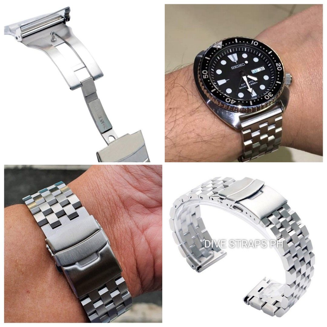 SALE SUPER ENGINEER METAL WATCH STRAP (Category: Men's Watches) located in Taguig. Submitted by divestrapsph (Listing ID 1454121204, Image 2). Description: ‼️SALE‼️NOW ONLY ₱800. Available in 20mm and 22mm ✅✅ SUPER ENGINEER. Made of SOLID 316L stainless steel. Solid links, solid end links and milled solid diver's clasp. Available in 20mm, 22mm and 24mm lug width. Available colors: PVD Black 22mm - 4 20mm - 1 Wrist size: Approximately 140mm to 210