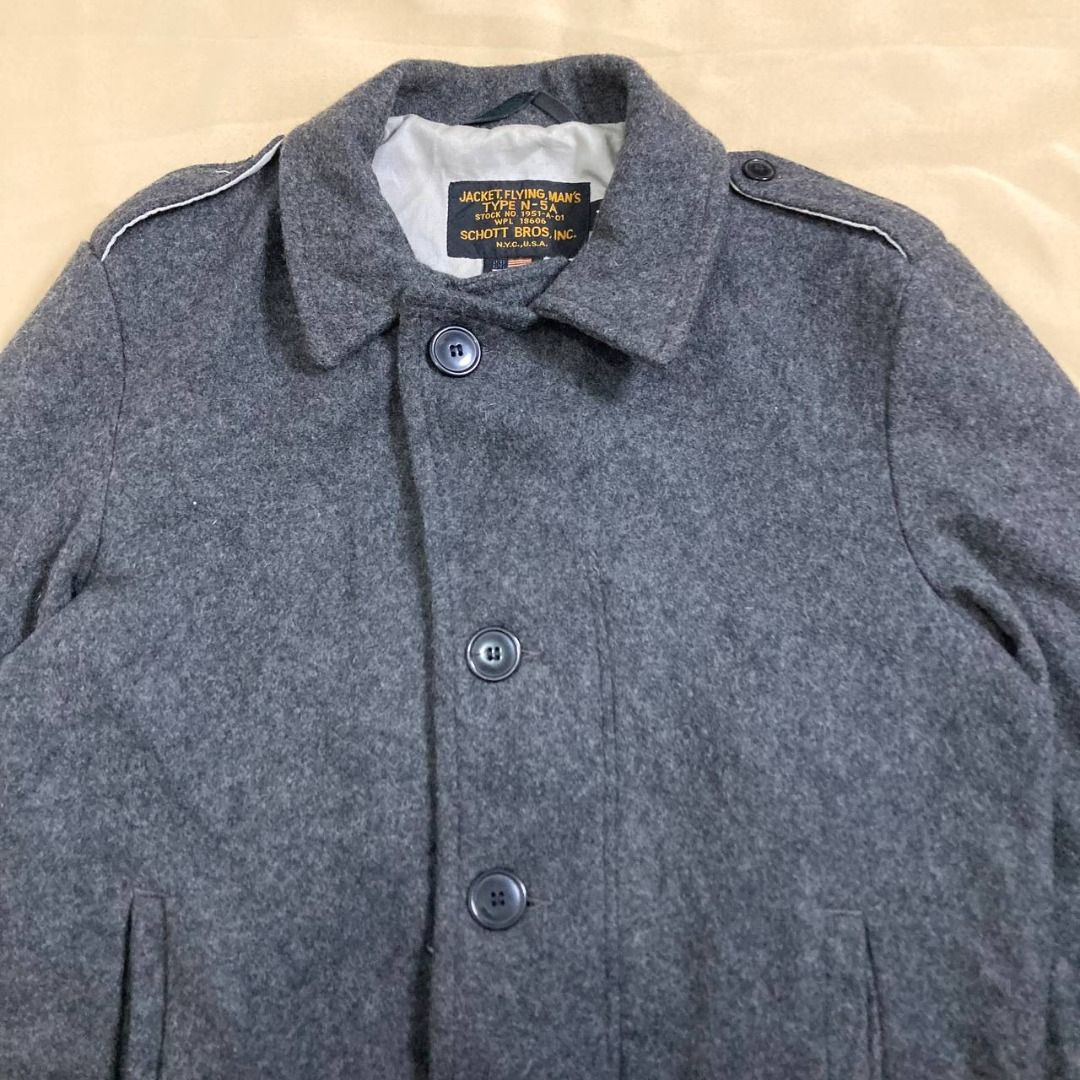 Schott - Type N-5A Flying Jacket (Category: Coats, Jackets and Outerwear) located in Quezon City. Submitted by archived.g (Listing ID 1454173916, Image 3). Description: Schott - Type N-5A Flying Jacket - Brand: Schott Made in: USA Year: 2014 Material: Wool Color: Gray Marked size: M Sizing: Measurements (laid flat): Shoulders: 18.5" Sleeves: 24.5” Width: 21” Hem: 19.5" Length: 30” Color rating: 9/10 Condition: 8.5/10 Flaws: signs of usage, Need w