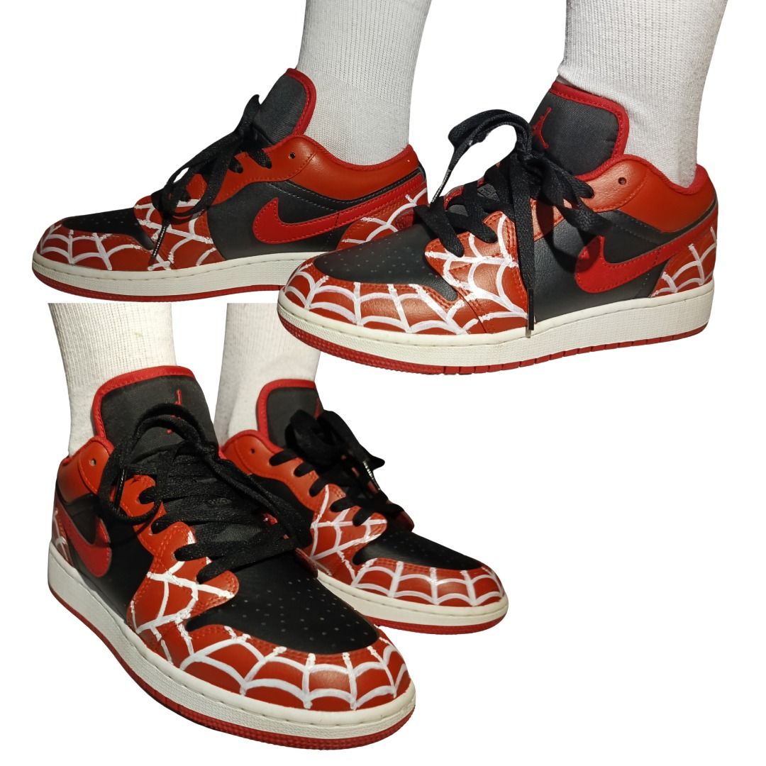 Spider-man Air Jordan 1 Low (Category: Sneakers) located in Taguig. Submitted by offtherackz (Listing ID 1454015341, Image 3). Description: SIZE 38 UK | Hand painted spider-man inspired web on Nike Air Jordan 1 Low .