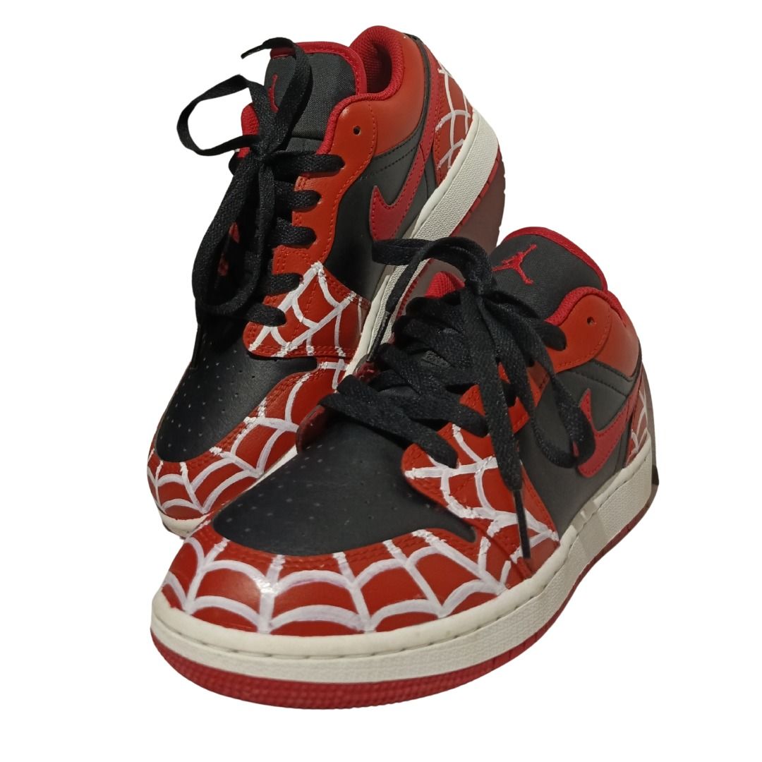 Spider-man Air Jordan 1 Low (Category: Sneakers) located in Taguig. Submitted by offtherackz (Listing ID 1454015341, Image 2). Description: SIZE 38 UK | Hand painted spider-man inspired web on Nike Air Jordan 1 Low .