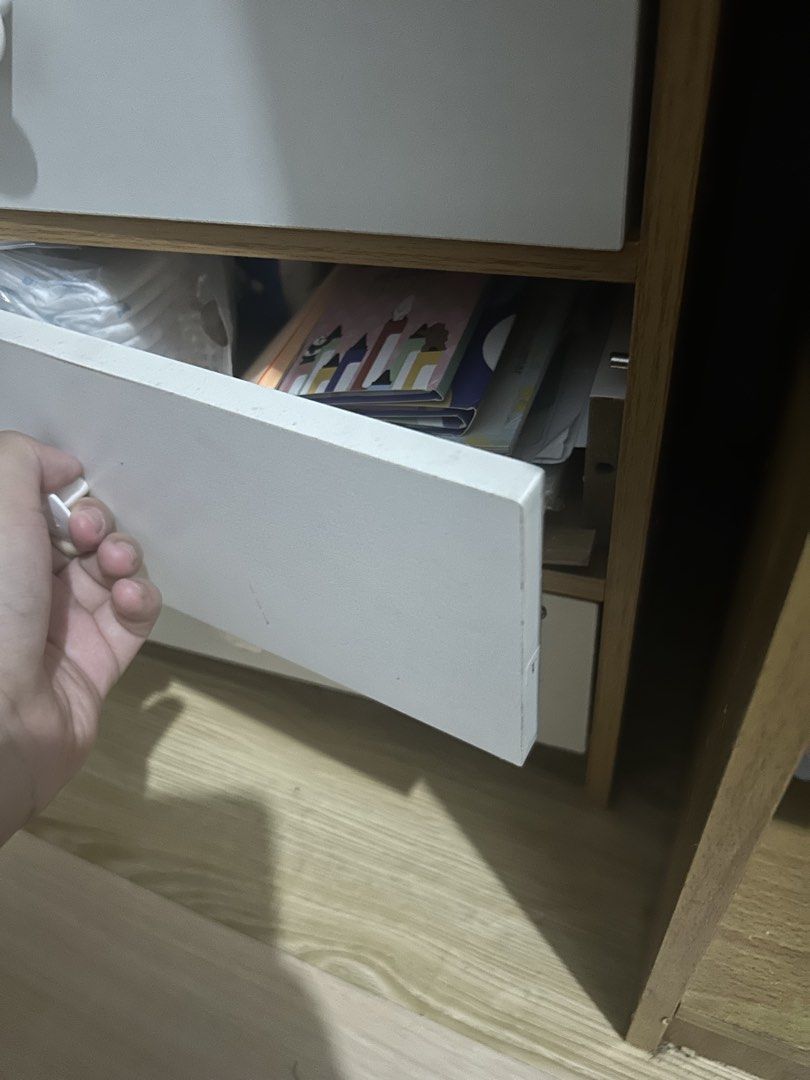 Study Table & Side bed table (Category: Shelves, Cabinets & Racks) located in Manila. Submitted by woozishi__99 (Listing ID 1454138530, Image 2). Description: - loose screws but can be fixed - still functional - get both for Php 1000 only rfs: upgrade Loc: Manila.