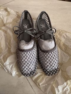 日本 united arrows SY 灰色閃閃網網鞋, 女裝, 鞋, 平底鞋 - Carousell