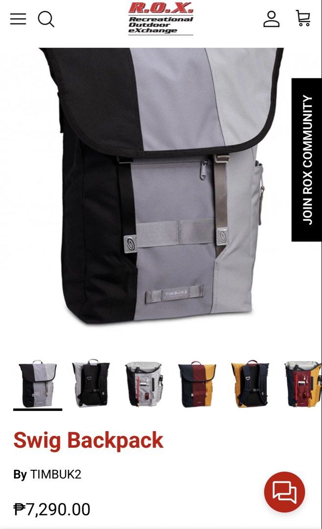 TIMBUK2 Swig Backpack (Category: Backpacks) located in Manila. Submitted by barntobeep (Listing ID 1454026164, Image 3). Description: - Brand: Timbuk2 - Model: Swig Backpack - Color: Multi-color (Black, Grey, Light Grey panels) - Features: Multiple compartments, adjustable straps - Shipping will be shouldered by the buyer - Condition: Brand new, still in original packaging.