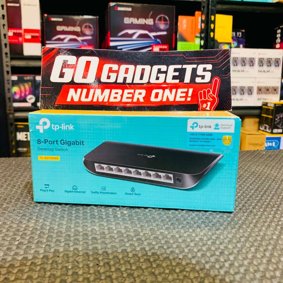 TP-Link 8-Port Gigabit Desktop Network Switch TL-SG1008D (Category: Networking) located in Caloocan City. Submitted by swiftdeer.cf08f3 (Listing ID 1454080066, Image 1). Description: - TP-Link TL-SG1008D 8-Port Gigabit Desktop Switch - Plug and Play: No setup needed, just connect! - Blazing Fast Gigabit Speeds: For smooth, lag-free connections. - Green Technology: Energy-efficient operation. - Easy Network Expansion: Perfect for home or office..