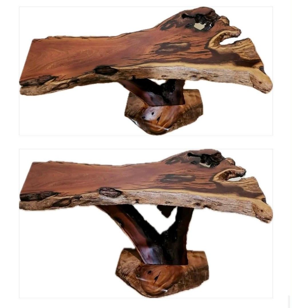 Unique Live Edge Wood Console Table with Natural Wood Base (Category: Tables & Sets) located in Manila. Submitted by youngflower_9e0e16 (Listing ID 1454152151, Image 2). Description: - One-of-a-kind console table - Features a live edge wood slab top - Base crafted from a natural wood trunk and solid wood piece - Beautiful, rich wood grain - Rustic and organic aesthetic - Ideal statement piece for entryway or living room - Approximate dimensions: 