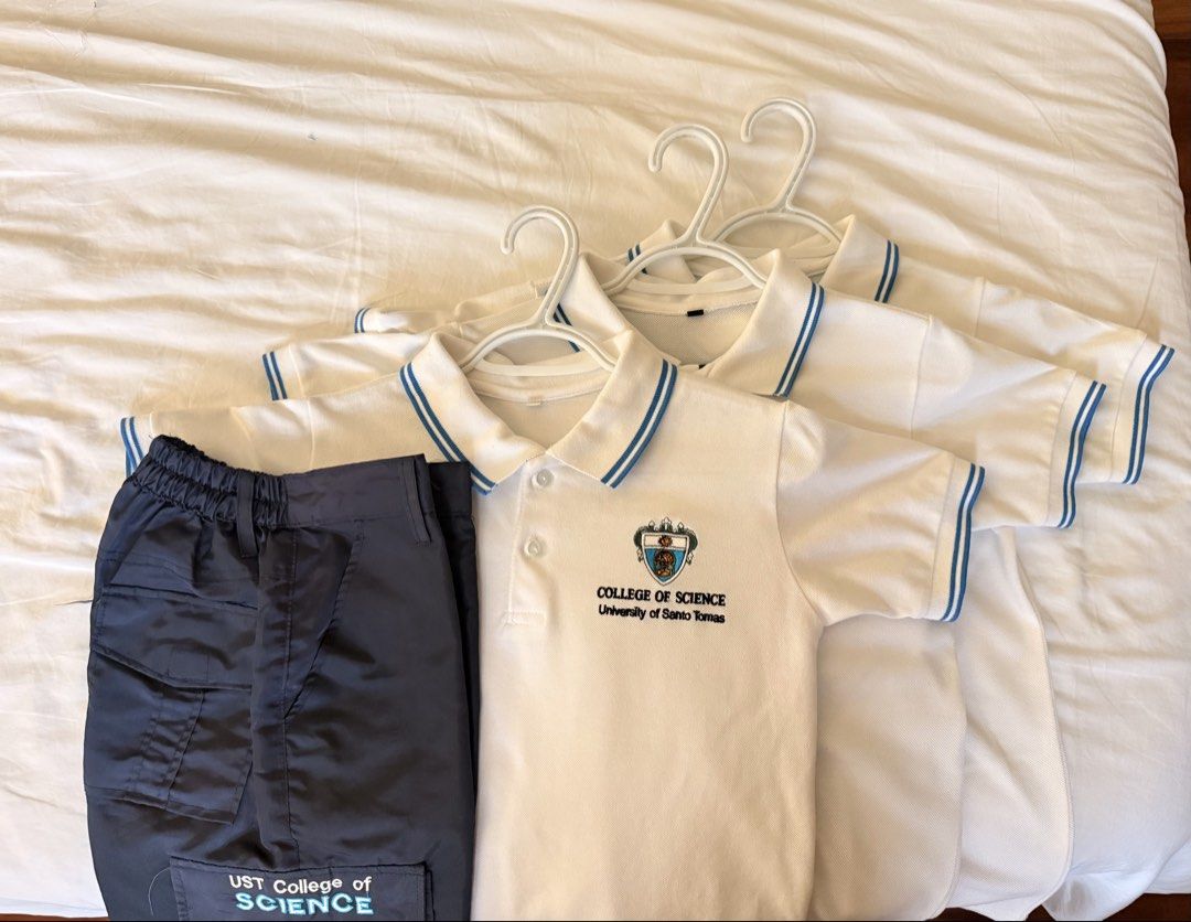 UST COS Uniform Sets - Type A (S) and Type B (XS) (Category: Sets or Coordinates) located in Paranaque City. Submitted by plsbuymystuffplsplspls (Listing ID 1454070653, Image 3). Description: UST College of Science (COS) Uniform Sets Bought from the official supplier - Ronejos Type A Blouse and Skirt in Small - 5 sets Type B Polo and Cargo Pants in XS - 3 sets Type B Polo ONLY in XS - 2 Polos College of Science DBS Lab Gown in Small - 1 (NEVER US