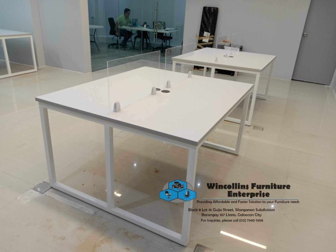 Workstation Table with Acrylic Panel and Grommet (Category: Tables & Sets) located in Caloocan City. Submitted by mayanncamu.furniture (Listing ID 1454047115, Image 1). Description: Customized Conference Table / Meeting Table with acrylic panel 25mm thickness laminated finish powder-coated metal legs Custom size, color and layout design.