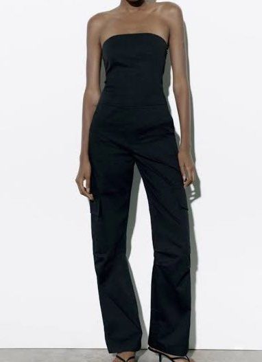 Zara Black tube Cargo Jumpsuit (Category: Jumpsuits) located in Mabalacat. Submitted by hellokateyyy (Listing ID 1454005181, Image 1). Description: - Strapless black jumpsuit - Wide leg pants - Features stylish cargo pockets - Comfortable and versatile - Ideal for nights out or casual days - Easily dressed up with heels or down with sneakers.